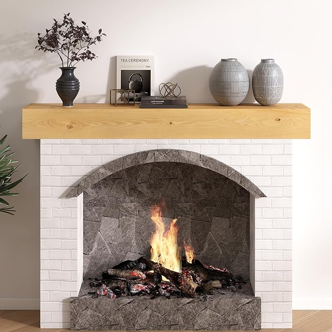 Dreamland Fireplace Mantel - Wall-Mounted Mantles for Over Fireplace - Farmhouse Fireplace Mantle Shelves - Handcrafted Wood Fireplace Mantels - Floating Fireplace Mantel 48 X 8 X 5 - Natural