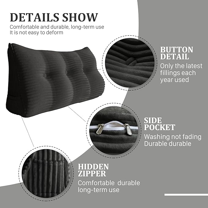 10 lbs Thickened Headboard Pillow Wedge Pillow Headboard Reading Pillow Bed for Comfortable Backrest Reading Triangular Pillow with Side Pocket Backrest Pillows for Sitting in Bed Full