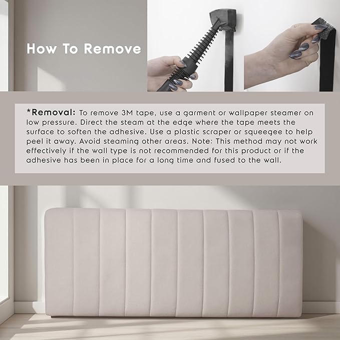 Hearth & Harbor Upholstered Full Headboard - Easy Assemble Channel Stitched Headboard Full Size - Wall Mounted Headboards with 3D Soundproof Wall Panels Peel & Stick Floating Headboards, Beige