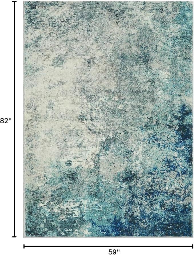 Lahome Modern Abstract Area Rug 5x7 Rugs for Living Room, Washable Accent Bedroom Rug Low Pile Non-Slip, Indoor Floor Contemporary Carpet for Kitchen Bathroom Laundry,Blue/Grey