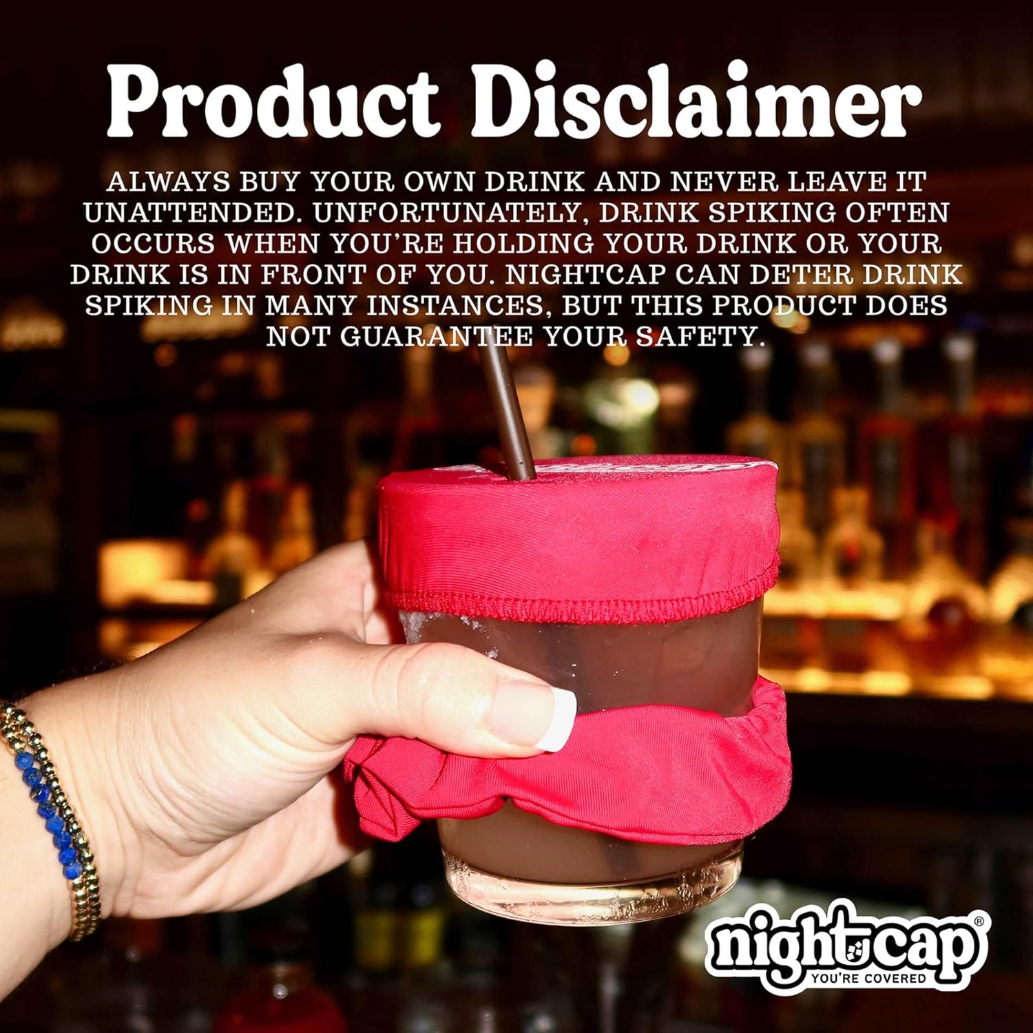 NightCap Drink Cover Scrunchie, Anti Spiking Drink Protector, Reusable Cup Cover for Bars, Festivals, Concerts, College Parties & Travel, Hidden Drink Safety Cover for Women, Shark Tank, Hair Tie