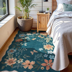 Lahome Floral Machine Washable Rug, 3x5 Rug Non Slip Soft Bedroom Rugs for Entryway Dorm, Ultra-Thin Boho Rugs for Living Room Stain Resistan Throw Carpet for Nursery Entrance, Navy Blue