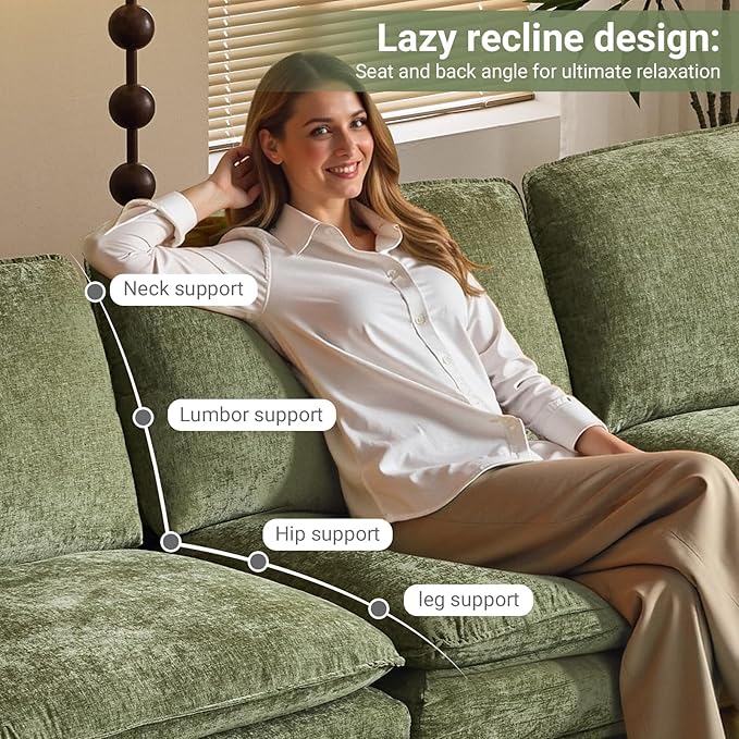 VINGLI 87" Convertible Sectional Sofa,L-Shaped Deep Seat Sofa Couch for Living Room,Modern 2-Seat Loveseat Sofa with Ottoman for Small Space(Olive Green)