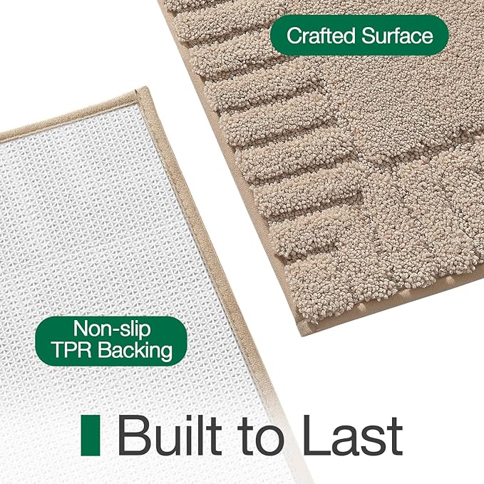 LUMI Bathroom Rugs Non Slip with Rubber Backing, Extra Soft Plush Microfiber Bath Rug Absorbent, Machine Washable Bath Mat Quick Dry for Tub, Shower, Hotel, Beige, 20"x32"