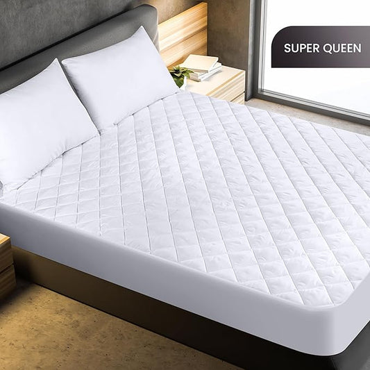 Utopia Bedding Quilted Fitted Mattress Pad, Super Queen Size, Elastic Fitted Mattress Topper Protector and Cover with Deep Pocket Stretches up to 16 Inches, Machine Washable (White)