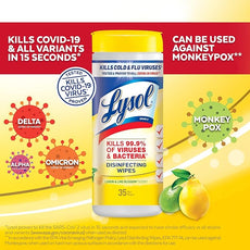 Lysol Disinfectant Wipes, Multi-Surface Antibacterial Cleaning Wipes, Dorm Room Essentials For Disinfecting and Cleaning, Lemon and Lime Blossom, 35 Count (Pack of 3)