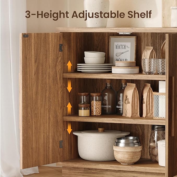31.5'' Wood Sideboard Cabinet, Small Sideboard Buffet with Adjustable Shelf, Modular Credenza Accent Storage Console Cabinet with 2 Magnetic Doors for Entryway, Living Room, Kitchen, Walnut