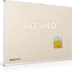 DOLLAR BOSS Foldable Linen Board, 60 x 40 Inch Corkboard, Large Bulletin Board, Portable Double Sided Aluminum Frame Wall Mounted Pin Board for Office School Dorm Supplies with 20 Push Pins, White