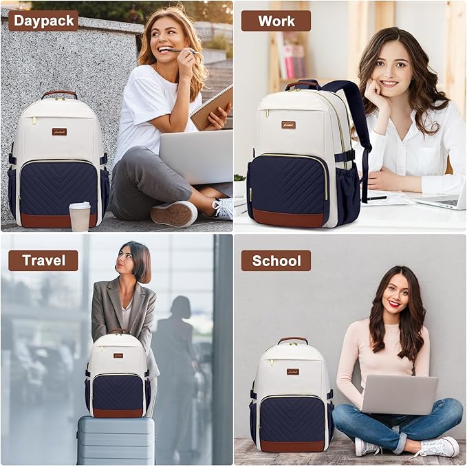 Laptop Backpack for Women Bookbag: 15.6 inch Work School Backpacks with Pouch Pocket for Large Capacity Cup & USB Charger College Book Bag Travel Business Nurse Teacher Bookbags Anti-theft Back Pack