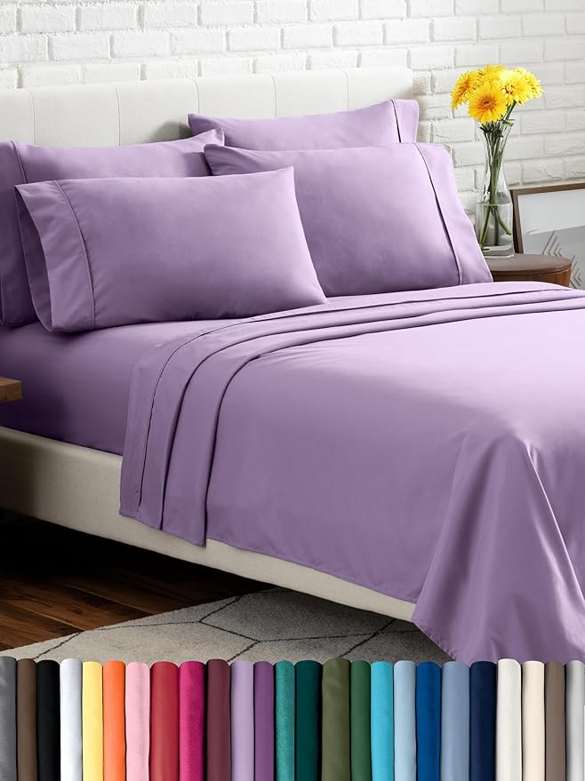 Bare Home Hotel Luxury Full Sheet Set, Extra Soft - 6 Piece Set - Deep Pockets - Easy Fit - Cooling & Breathable - Wrinkle, Fade, Stain Resistant - Includes 4 Pillowcases (Full, Lavender)
