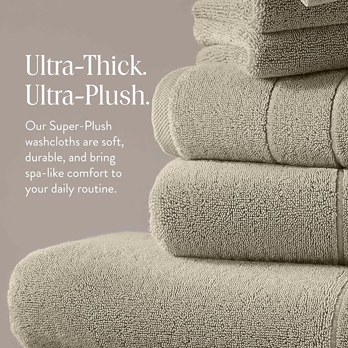 Brooklinen Super-Plush Turkish Cotton Washcloths - Set of 2 - Cotton, 820 GSM, Highly Absorbent, Machine Washable, Perfect for Home & Bathroom (13" x 13", Stone)