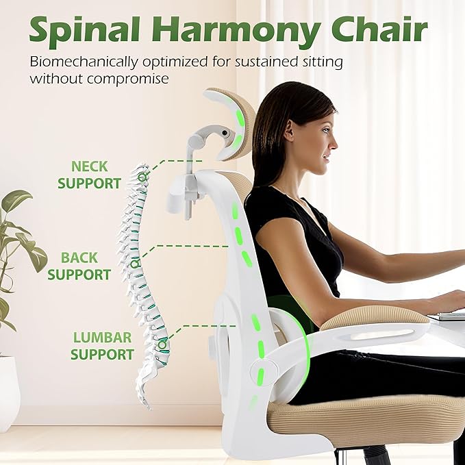 Office Chair Ergonomic Desk Chairs with Adjustable Lumbar Support& Headrest Hanger, High Back Breathable Mesh Chair with Wheels, Rolling Swivel Comfy Task Computer Chair for Home Work Gaming