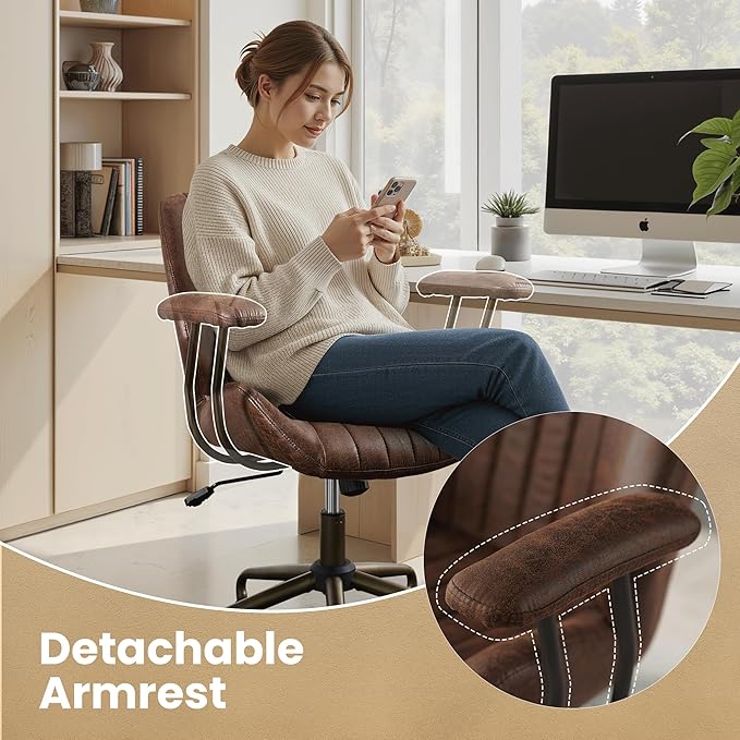 Home Office Desk Chair, Mid-Century Modern Office Chair with Adjustable Lumbar Support, Adjustable Height Executive Chair with 360 Rolling Swivel for Meeting Study Room(Mid Back, Dark Brown)
