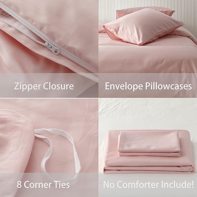 HeimenAogo Egyptian Cotton Duvet Cover Full Sateen Weave, Silky Soft and Breathable Bedding Set with Zipper Closure, Long Staple Cotton Bed Linen Cherry Blossoms Pink 3Pcs (80"×90")