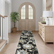 Lahome Floral Black Runner Rug - 2x8 Kitchen Runners Non Skid Washable 8 Ft Non-Slip Stain Resistant Long Runner Rugs for Hallway, Paisley Print Accent Ultra-Thin Runners for Bedroom Entryway Foyer