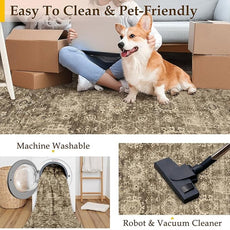 3x4 Washable Area Rug for Entryway Brown Vintage Non-Slip Low Pile Distressed Rustic Carpet Lightweight Vacuumable Door Mat Soft Small Door Mat Small Throw Rug for Entrance