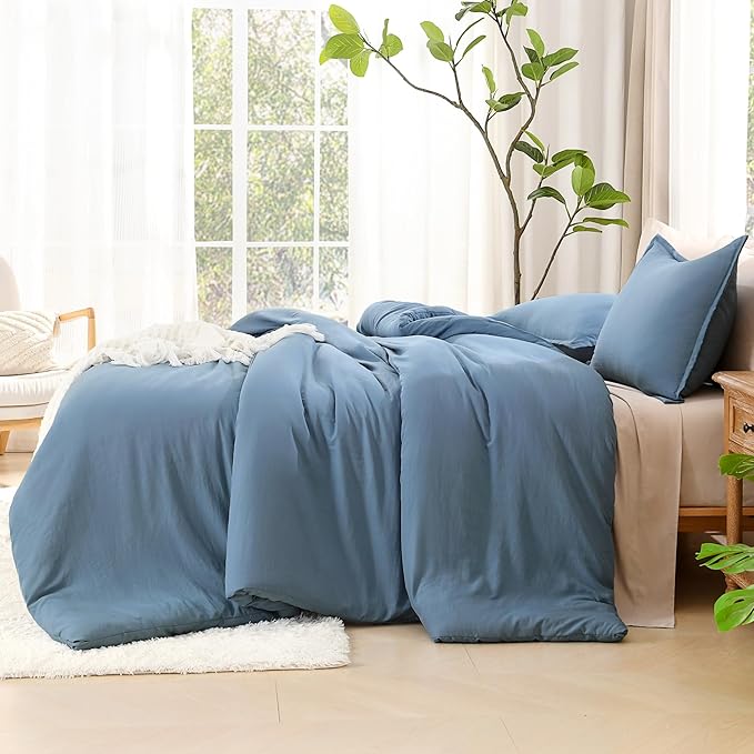 Litanika Comforter Set, Lightweight Solid Bedding Comforter Set, Fluffy Down Alternative Bed Set, Dark Grayish Blue, California King