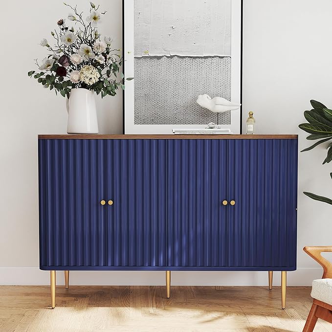 48" Sideboard Buffet Cabinet with Storage,Modern Accent Cabinet with 4 Door and Removable Shelves,Credenza Buffet Table for Living Room,Dinning Room,Entryway,Blue