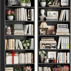 FOTOSOK 6-Tier Open Bookcase and Bookshelf Set of 2, Freestanding Display Storage Shelves Tall Bookcase for Bedroom, Living Room and Office, Black