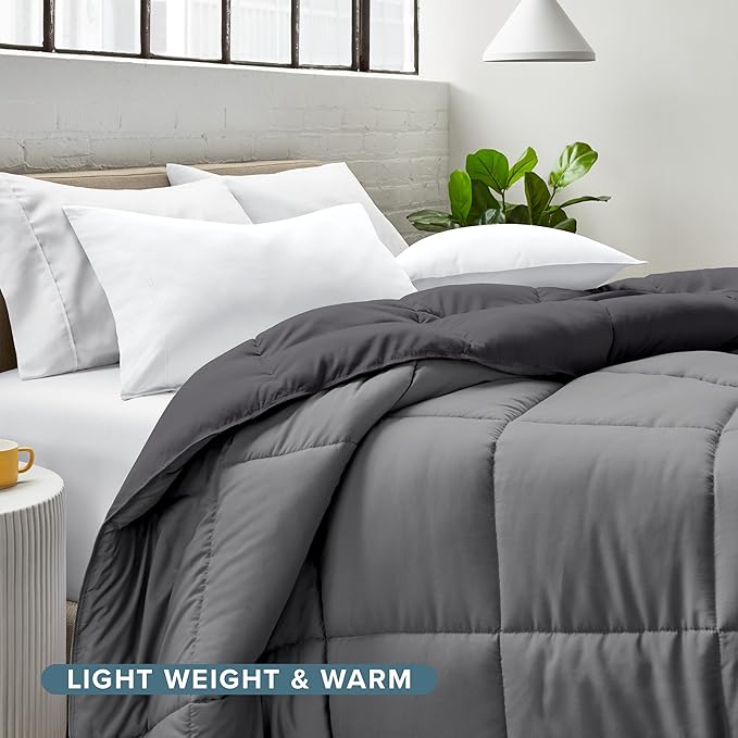 Bare Home King/California King Comforter - Reversible Colors - Goose Down Alternative - Ultra-Soft - Premium 1800 Series - All Season Warmth - Bedding Comforter (King/Cal King, Grey/Forged Iron Grey)