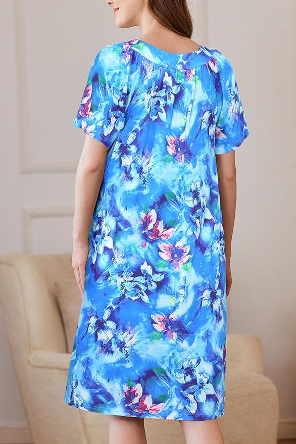 Ekouaer Women Robe Zipper Front Mumu Duster Robes Zip Up Housecoat Soft Sleepwear with Pockets