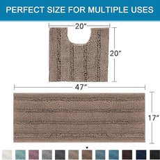 H.VERSAILTEX Bathroom Rugs Bath Rug Set 2 Piece Bathroom Contour Rug Toilet Mat Sets Non Slip Contour Bath Rug Ultra Thick Water Absorbent Striped Bath Mats(47