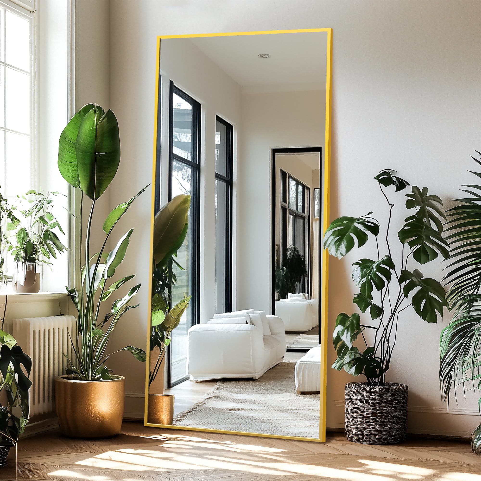 Delma Wall Full Length Mirror,Standing Mirror Full Body,Large Floor for Wall Door Bedroom Bathroom Living Room with Aluminium Frame(with Stand,56x15-Black) Dormly
