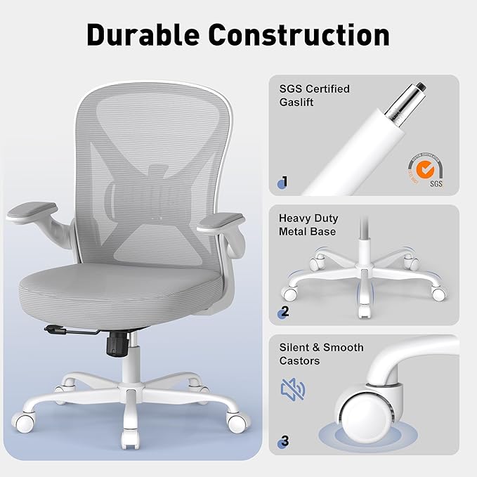 ZZH Ergonomic Office Chair Set of 10 with Adjustable Lumbar Support, Mesh Home Office Desk Chair with Wheels and Flip-up Arms, Grey