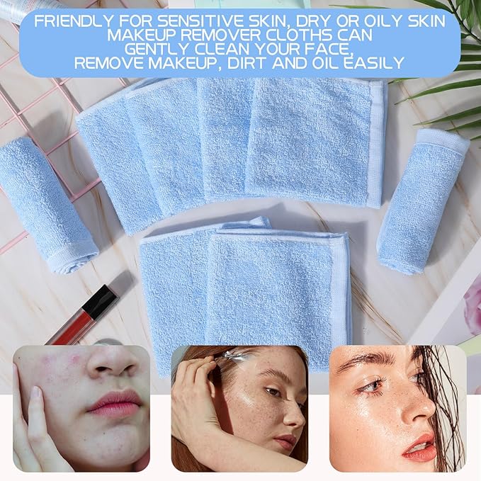 Newwiee 40 Count Wash Cloth Bulk Cotton Bath Hand Face Washcloths Soft Quick Drying Towel for Women Bathroom Washing Body Viscose Fiber Multipurpose Fingertip Rags(10 x 10 Inch,Blue)