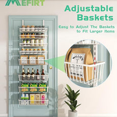 Over The Door Pantry Organizer, Pantry Organization and Storage, 8-Tier Deep Baskets Hanging Heavy-Duty Metal, Wall Spice Rack Seasoning Shelves for Home & Kitchen, Laundry Room Bathroom, White