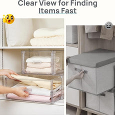 Vtopmart 2 Pack Large Clear Stackable Storage Drawers 27QT, Easily Assemble Plastic Closet Storage Bins, Dust-Proof UnderBed Organizer for Clothing, Sweater Organization