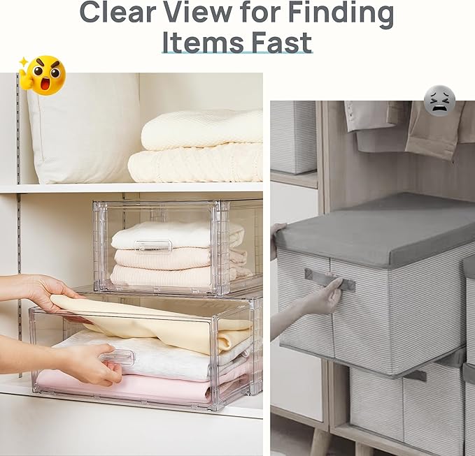 Vtopmart 2 Pack Large Clear Stackable Storage Drawers 27QT, Easily Assemble Plastic Closet Storage Bins, Dust-Proof UnderBed Organizer for Clothing, Sweater Organization