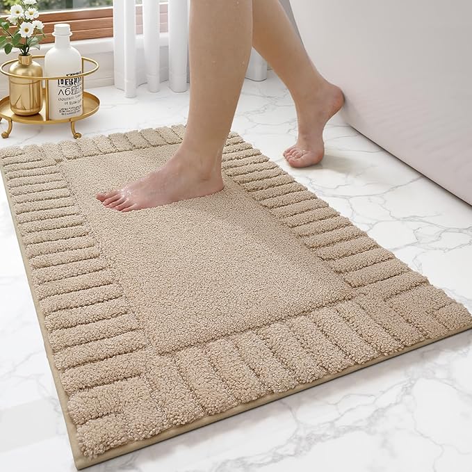 LUMI Bathroom Rugs Non Slip with Rubber Backing, Extra Soft Plush Microfiber Bath Rug Absorbent, Machine Washable Bath Mat Quick Dry for Tub, Shower, Hotel, Beige, 16"x24"