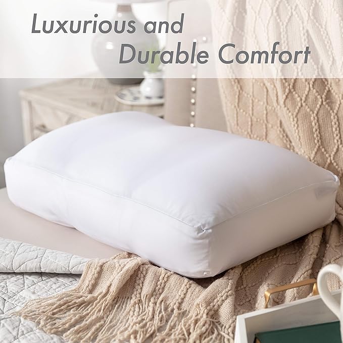 PILLOWY Premium Microbead Bed Pillow, X-Large Extra Fluffy But Supportive - Ultra Comfortable Sleep with Silk Like Anti Aging Cover 85% Spandex/ 15% Nylon Breathable, Cooling Barely Beige
