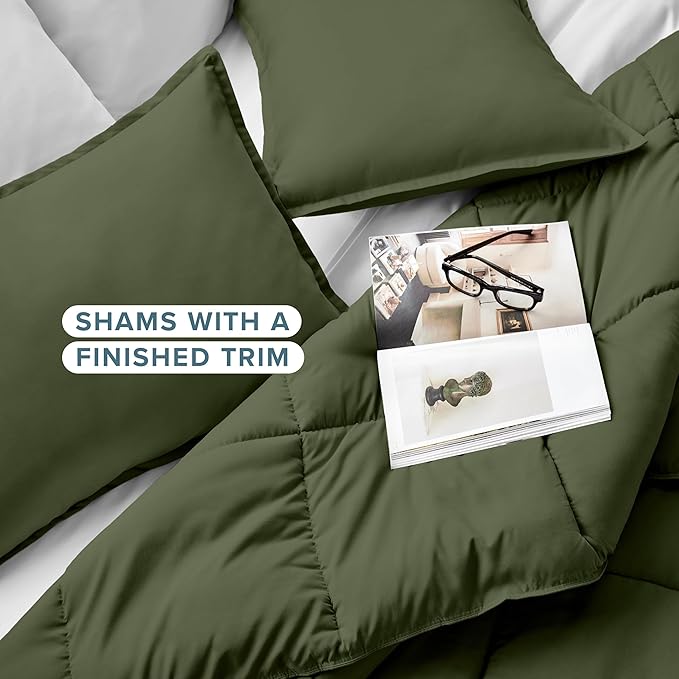 Bare Home Comforter Set - Full Size - Ultra-Soft - Goose Down Alternative - Premium 1800 Series - All Season Warmth (Full, Cypress Green)