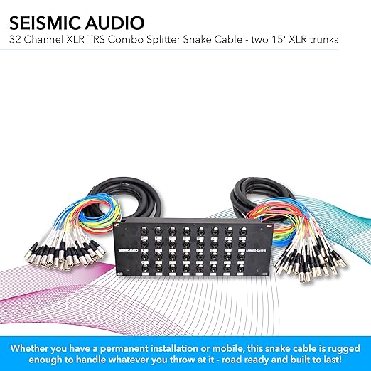 Seismic Audio - SARMSS-32x1515 - 32 Channel XLR TRS Combo Splitter Snake Cable - two 15' XLR trunks