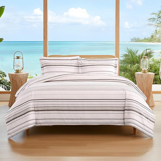 SouthShore FINE LIVING Coastal Stripes Collection - Premium Quality, Soft, Wrinkle, Fade, & Stain Resistant, Easy Care, Oversized Duvet Cover Set, Full / Queen, Taupe