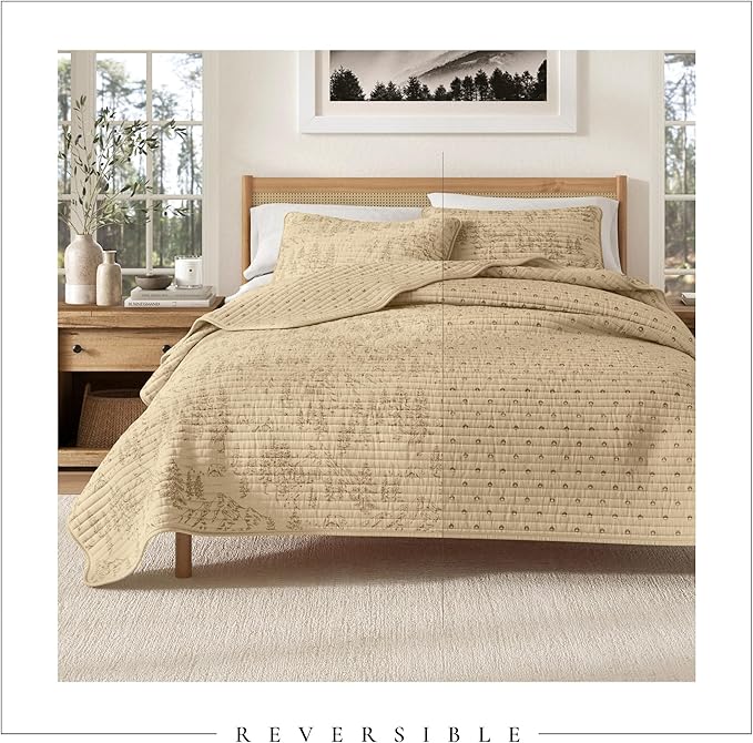 Great Bay Home Twin/Twin XL Reversible Rustic Lodge Bear Bedspread Quilt with Sham - All Season Cabin Coverlet Bedding Set (Includes 1 Quilt, 1 Pillow Sham)