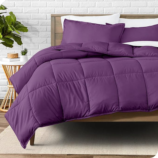 Bare Home Comforter Set - Oversized Queen Size - Ultra-Soft - Goose Down Alternative - Premium 1800 Series - All Season Warmth (Oversized Queen, Plum)