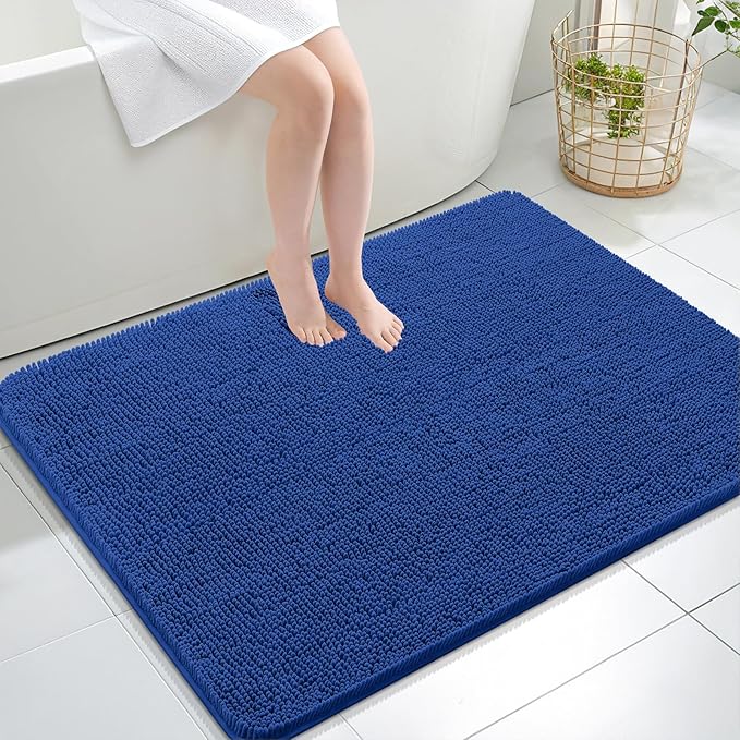 OLANLY Bathroom Rugs 40x32, Extra Soft Absorbent Chenille Bath Rugs, Rubber Backing Quick Dry, Machine Washable Bath Mats for Bathroom Floor, Tub and Shower, Home Decor Accessories, Royal Blue