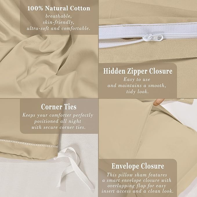 100-Percent Cotton Duvet Cover Set, Hidden Zipper Closure, Ultra Soft, Easy Care and Durable, Simple Bedding Style, Twin, Khaki (Comforter Not Included)