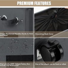 DOKEHOM 25-Inches Slim Laundry Basket on Wheels, Collapsible Rolling Laundry Hamper, Foldable Narrow Corner Clothes Storage Bins (Dark Grey)