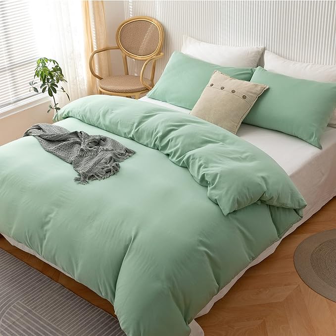 HeimenAogo Egyptian Cotton Duvet Cover Set California King, Ultra Soft and Breathable Comforter Cover with Zipper Closure, High Thread Count Long Staple Cotton Blanket Cover 3pcs, Silt Green
