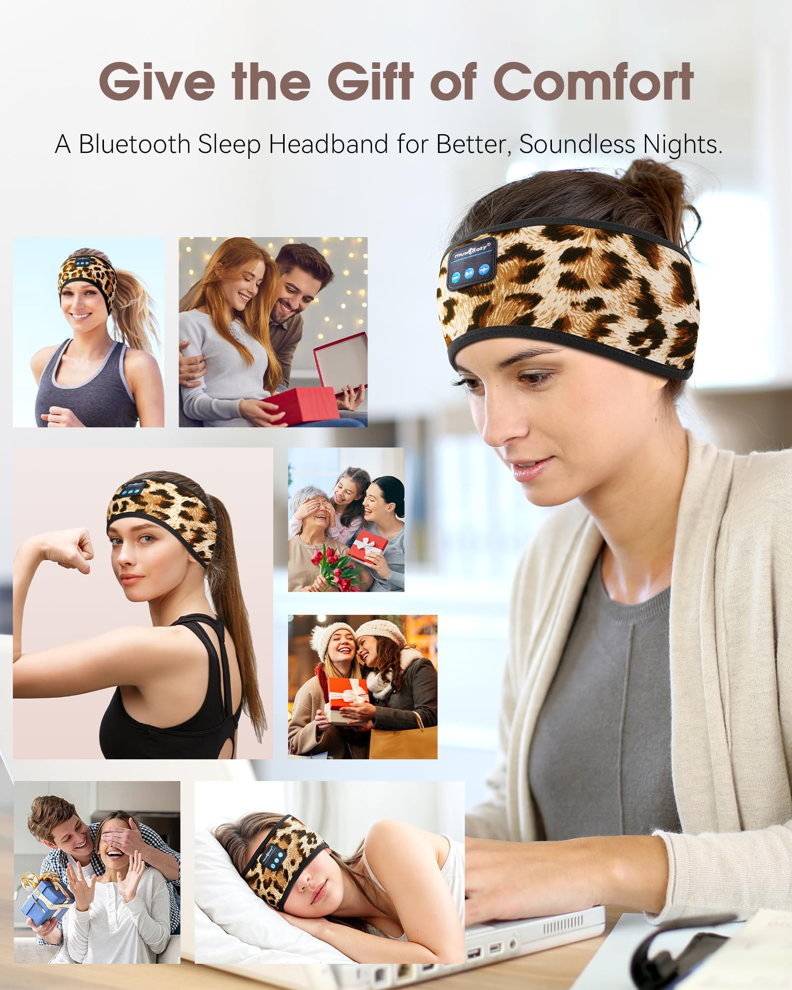 MUSICOZY Sleep Headphones Bluetooth 5.4 Headband, Sports Wireless Earphones Sweat Resistant Earbuds Sleeping Headphone with Ultra-Thin HD Stereo Speaker for Workout Running Cool Gadgets Unique Gifts Dormly