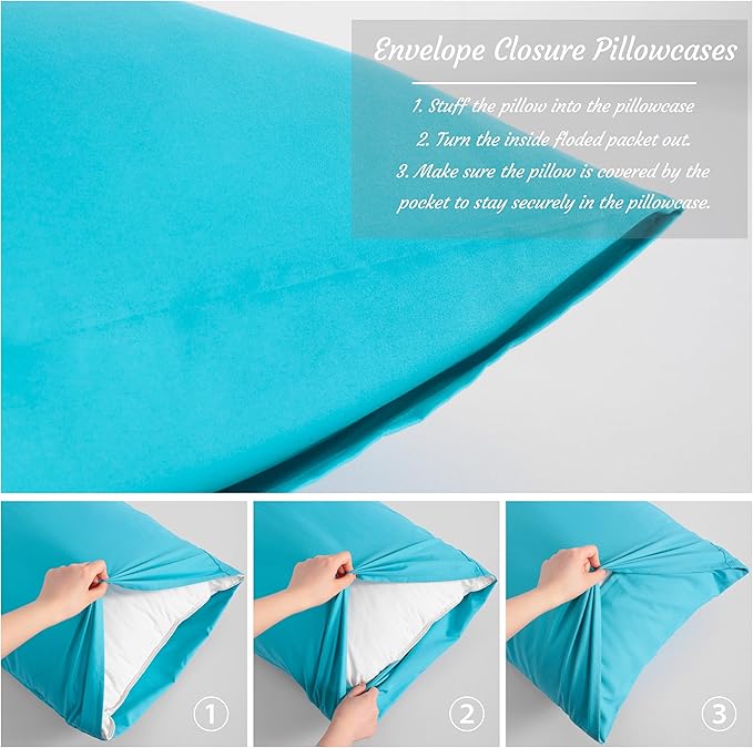 NTBAY King Pillow Cases Set of 2, 2 Pack Brushed Microfiber 20x40 Pillow Cases, Soft, Wrinkle, Fade, Stain Resistant Blue Pillow Cases with Envelope Closure, 20x40 Inches, Blue