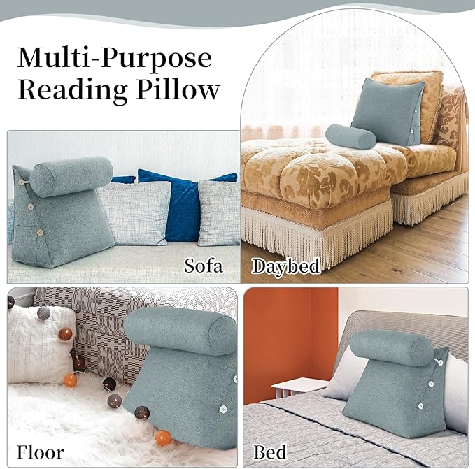 Bed Wedge Reading Pillow, Adjustable Reading Throw Cushion Triangular Pillow Wedge Couch Pillow for Lumbar Neck Back Support Pillow with Removable Cover