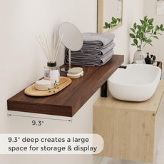 40 Inch Floating Shelves for Wall, 9.3 Inch Deep Shelves for Books & Decor, Wall-Mounted Floating Shelf 40 Inch Long Set of 2, Rustic Wooden Shelf for Living Room, Bedroom, Kitchen, Walnut