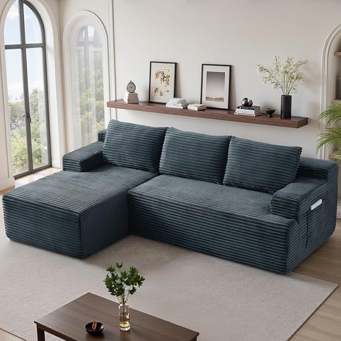 96''Sectional Couches for Living Room Modern Modular Sectional Sofa Upholstered Boneless Couch Comfy Cloud Couch with Chaise (Dark Grey, 96''W Left Facing Chaise)
