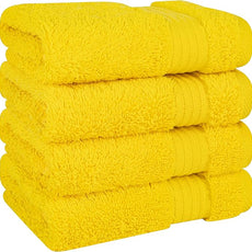 Cotton Paradise 100% Cotton Turkish Washcloth Set for Bathroom, 4 Piece Soft Absorbent Small Hand Face Towels Wash Rags, Yellow
