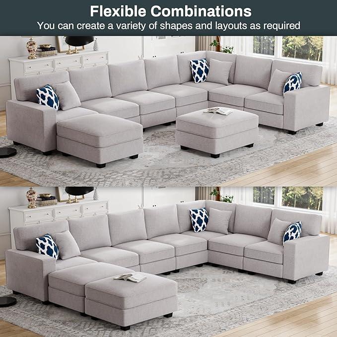 Legend Vansen Modular Sectional Sofa U Shaped Couch with Ottoman Modern Reversible Corner Sectional Couch for Living Room (Light Grey, U Shaped Sofa-5)